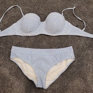 J. Crew Blue & White Striped Bikini Set | 34D, S